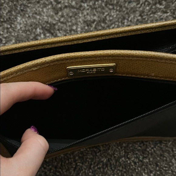 MORABITO PARIS Black & Brown Leather Clutch Bag Cosmetic Hand Bag - Picture 6 of 13